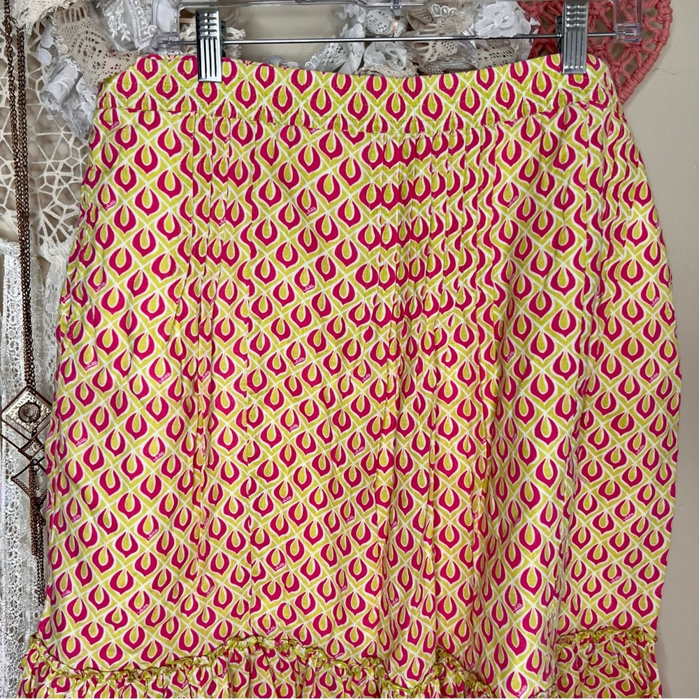 Lilly Pulitzer Peach/Green Pintuck, white lined Elastic Waist MIDI Skirt - Picture 14 of 14